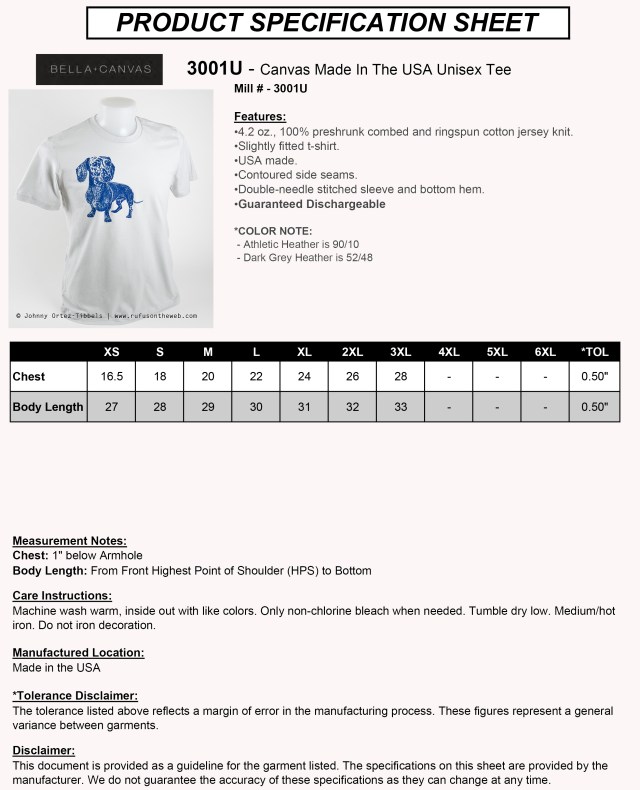 DOGS T-shirt Specifications 
